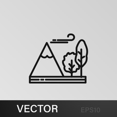 Mountain, tree, windy, outline icon. Element of landscapes illustration. Signs and symbols outline icon can be used for web, logo, mobile app, UI, UX