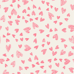 Doodle Lovely Valentines Day background seamless pattern with cute hearts. Vector illustration.
