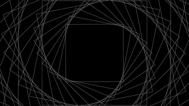 Square pattern rotating on itself on black