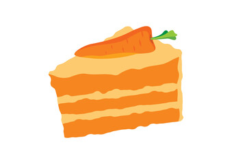 Carrot cake vector. Piece of cake with carrot vector. Delicious slice of carrot cake icon. Carrot cake isolated on a white background