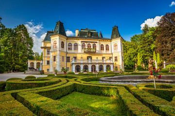 Betliar Manor House with garden in a park, Slovakia, Europe.