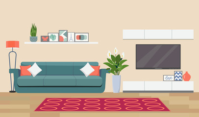 Living room interior. Vector flat style illustration