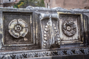 Fragments of ancient buildings on Roman forums. Rome, Italy.
