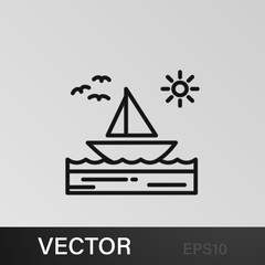 Boat, sea, sunny, sailboat, birds outline icon. Element of landscapes illustration. Signs and symbols outline icon can be used for web, logo, mobile app, UI, UX