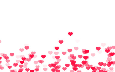 Valentine day pink red hearts on white background.