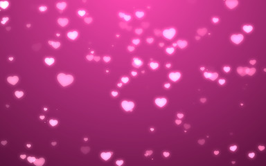 Valentine day pink hearts on purple background.