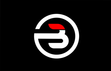 B alphabet letter with circle in black red white for company logo icon design