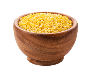 Ptitim in wooden bowl isolated on white background