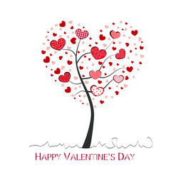 Made of red heart tree. Happy Valentine's day greeting card vector illustration background