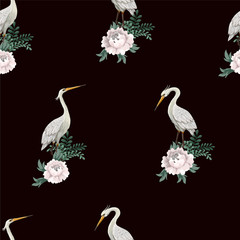 Seamless pattern with white herons. - 320861348