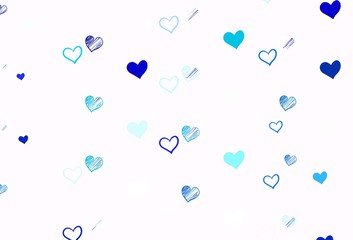 Light Pink, Blue vector template with doodle hearts.
