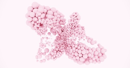 Stylized symbols of flowers,plants from fun,sweet bubbles. Modern background of flying pink balls. Poster for the holidays - birthday, anniversary,wedding, Valentine's Day with copy space -3d render.