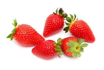 red ripe strawberries on white