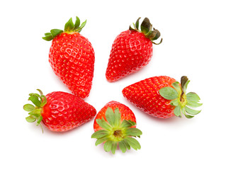 red ripe strawberries on white