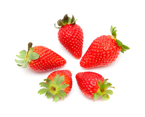 red ripe strawberries on white