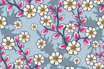 Seamless pattern with floral vector Illustration, Indonesian batik motif