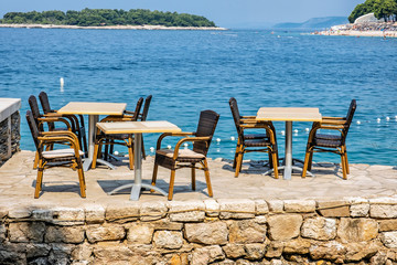 Outdoor restaurant in Primosten town, Croatia