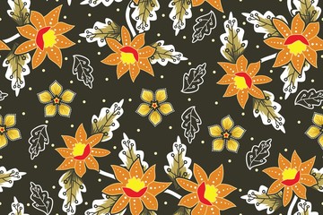 Seamless pattern with floral vector Illustration, Indonesian batik motif