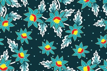 Fototapeta na wymiar Seamless pattern with floral vector Illustration, Indonesian batik motif