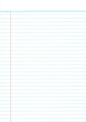 Sheet of looseleaf paper,detailed lined paper texture, isolated, school exercise book