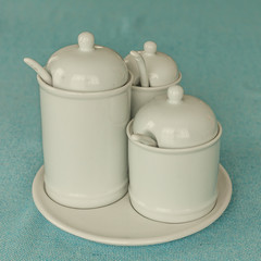 set cream coffee sugar white ceramic
