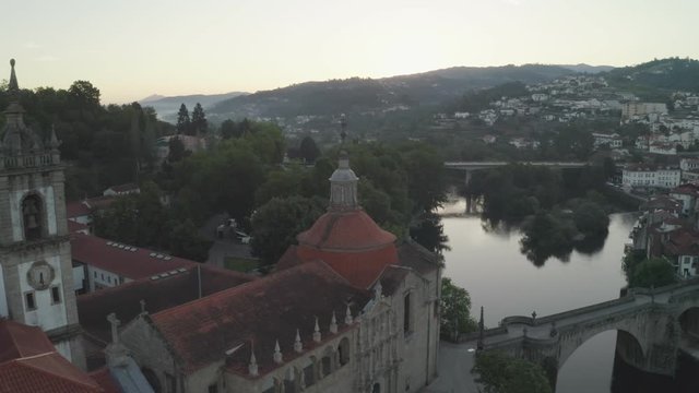 Amarante drone aerial view in Portugal at sunrise