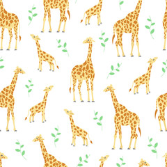 Vector seamless pattern of cute giraffes.