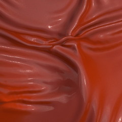 Abstract and shiny red luxury silk cloth in shape of liquid wave with folds. Satin or velvet material background in popular Lush Lava color. 3d illustration