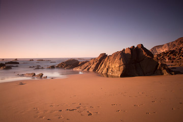 sunset on the beach in basque country, spain