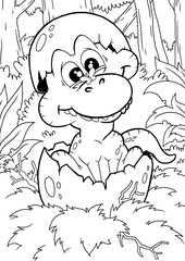 Coloring book for children with a dinosaur hand-painted in cartoon style