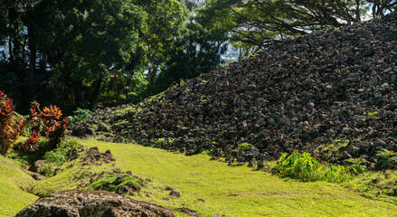 Fototapeta na wymiar Ulupo Heiau historic hawaiian religious site near Kailua on Oahu, Hawaii