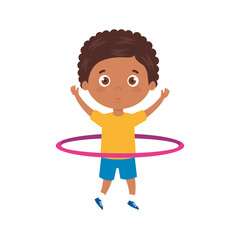 cute little boy afro playing hula hula isolated icon vector illustration design