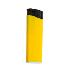 Yellow gas lighter on a white background