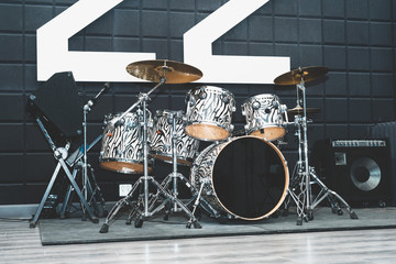 Creativity and music. Drums and drum sets. Recording Studio. Musical equipment.