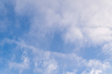 blue clear light sky with white clouds in windy weather. peaceful sky, background of summer and spring