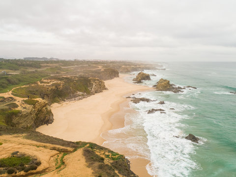Aerial view of Praia da Samoqueira, Sines, Portugal