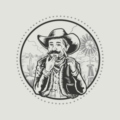 Fototapeta na wymiar Californian Cowboy Shaving His Beard Illustration
