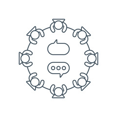Business meeting vector line icon. Group of people sitting around a table brainstorming and working together on new creative projects.