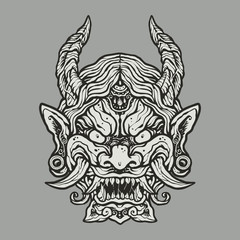 Black White Japanese Oni ghost Illustration