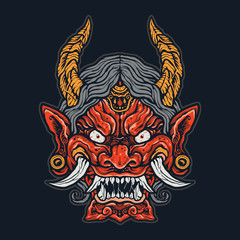 Colorful Japanese Oni Ghost Illustration