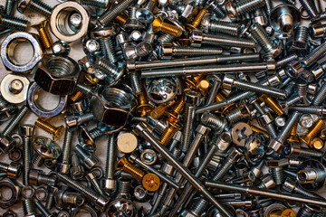 texture of various bolts nuts screws.