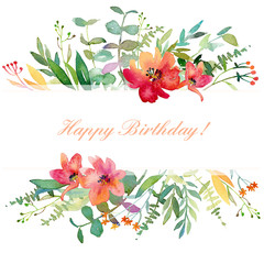 Vintage hand drawn flowers. Floral watercolor illustration. Greeting card for Mother's Day, wedding, birthday, Easter, Valentine's Day.