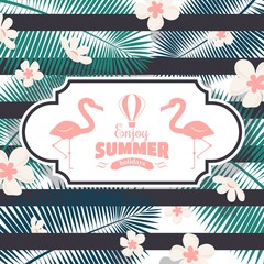 Summer holidays typographic poster, vector illustration. Summertime sale, promotion campaign flyer template, travel agency advertisement, special summer offer, vacation trip. Brochure or booklet cover
