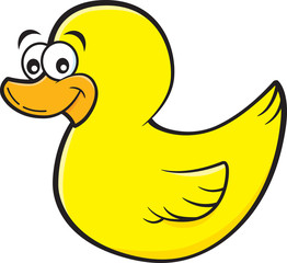 Cartoon illustration of a happy rubber duck.