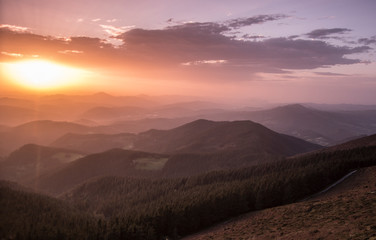 sunset over the hills in basque country, spain