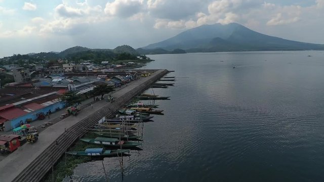 Side Aerial View of Buhi Market, Lake Buhi and Mount Iriga Asog Buhi Camarines Sur Philippines