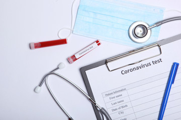 Coronavirus test. Composition on the theme of coronavirus. Medicine, blood tests. 2019 - nCoV