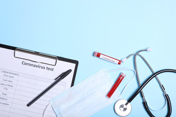 Coronavirus test. Composition on the theme of coronavirus. Medicine, blood tests. 2019 - nCoV