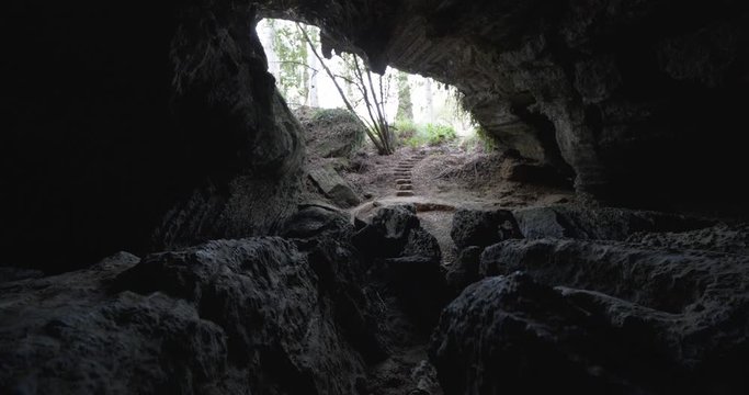 Cave entrance from inside the cave Australia Tasmania pedestal shot