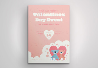Valentine's Day Event Poster with Teddy Bear Illustrations